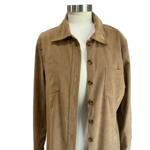 Vintage Joanna Tan Soft Midi Shirt Dress Button Down Long Sleeve Duster Sz M - Picture 6 of 11